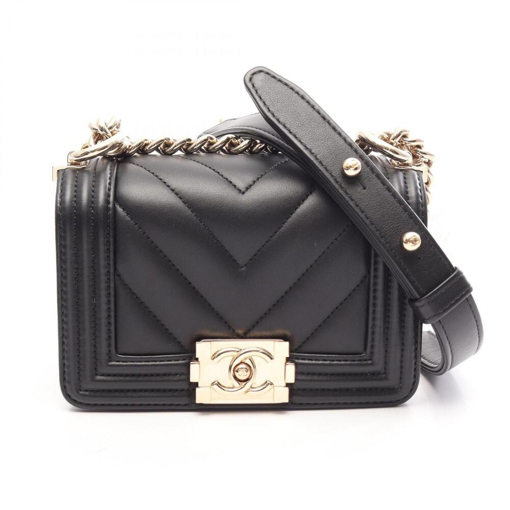 Chanel Boy Mini Chevron V-stitch Shoulder Bag/Handbag, Lambskin Leather, Wome...